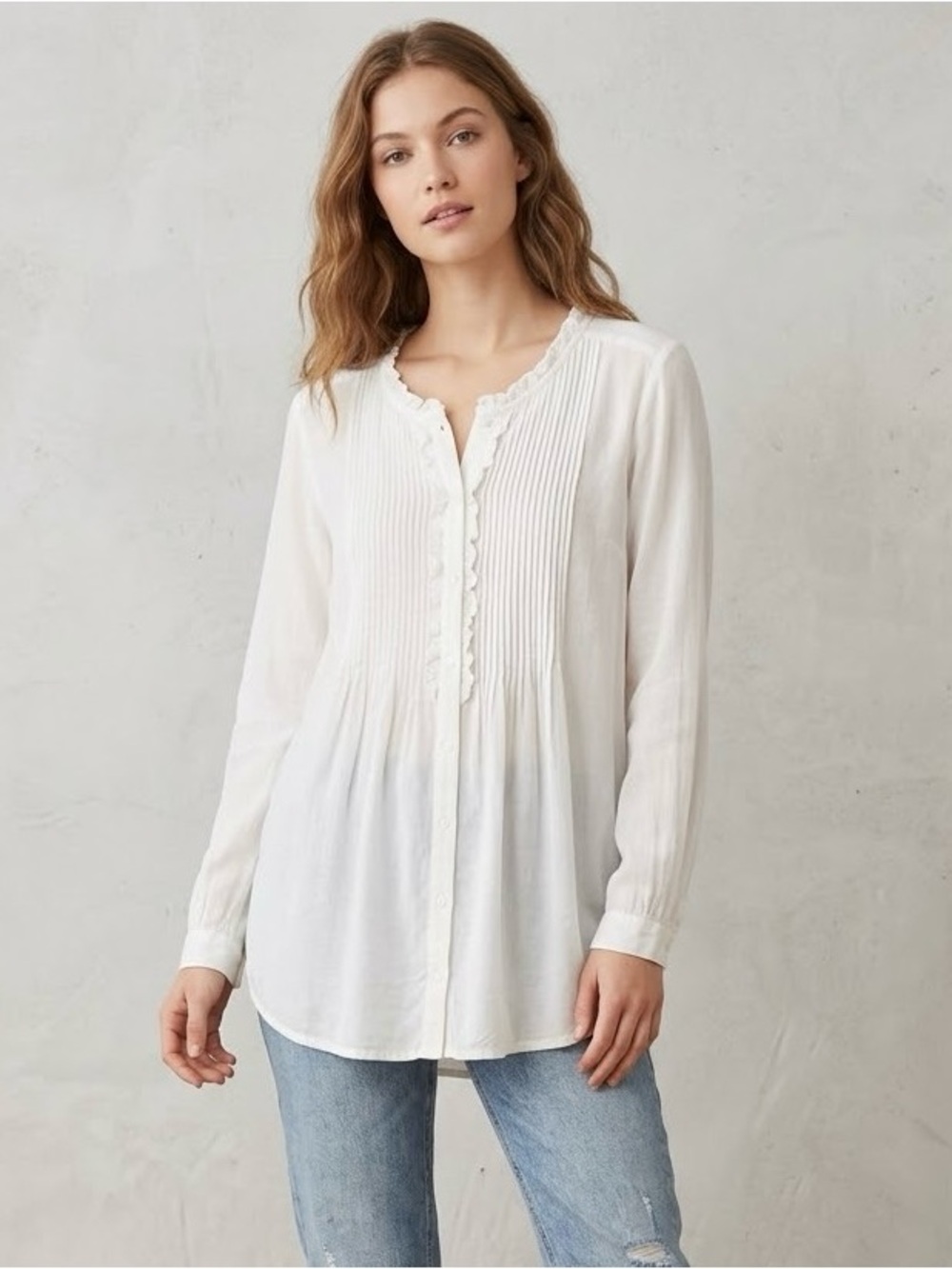 Sundance White Pintuck Button-Front Blouse